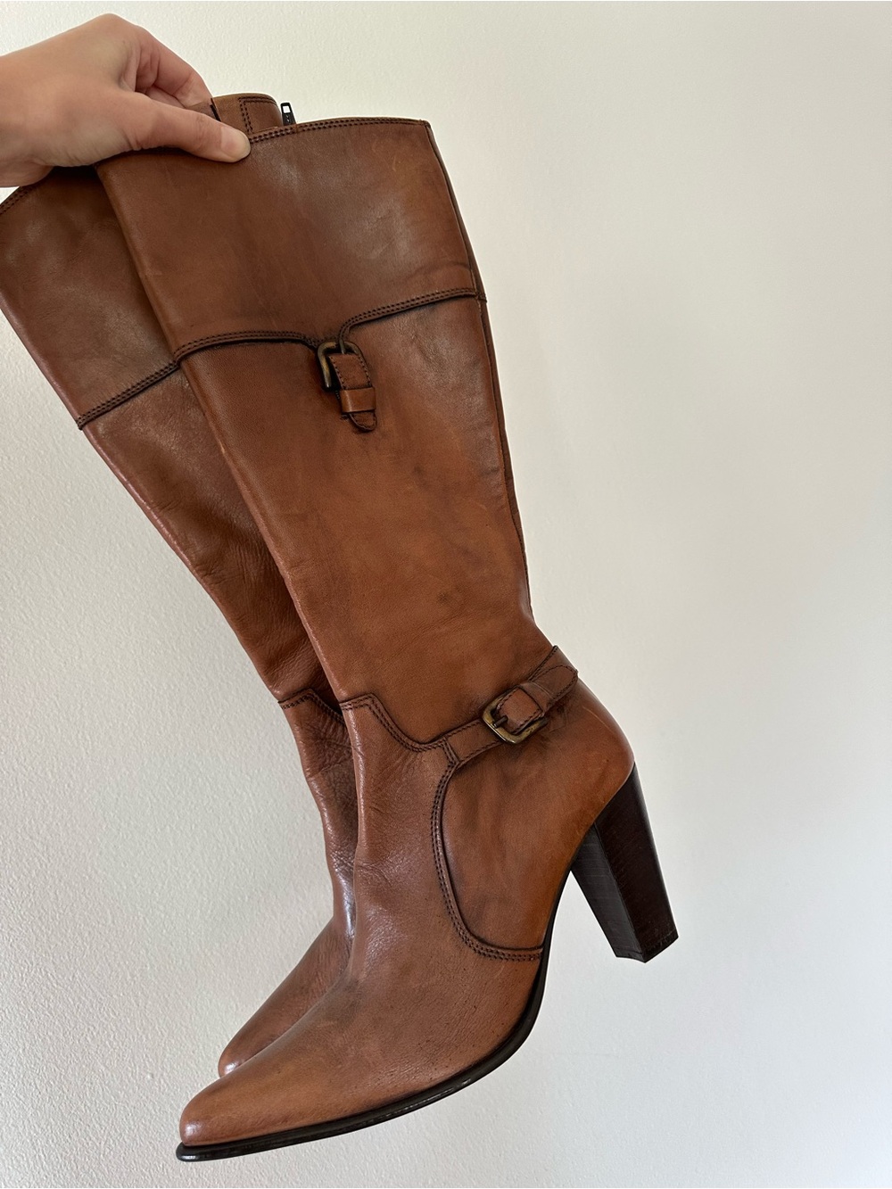 Otisopse | Women's Brown Leather Knee-High Heeled Boots